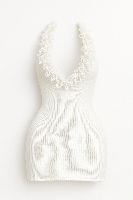 Ivory Fringe Fantasy Knit Mini Dress